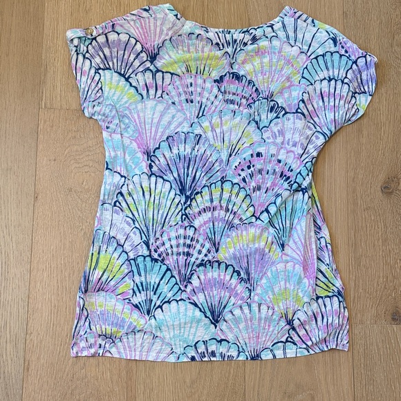 Lilly Pulitzer Women’s Multicolor Seashell Print Linen Short Sleeve Tee size xs - Picture 7 of 8